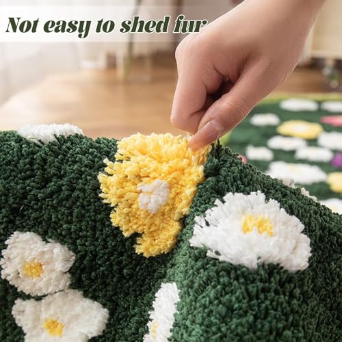 Funvalley Surperfect Cute Garden Flower Moss Rug for Bedroom, Lovely Green Moss Carpet Living Room, Irregular Flower Pattern Non Slip Water Absorbent Modern Aesthetic Soft Microfiber Decorative Carpet(19.68x31.5 Inches) - Image 5