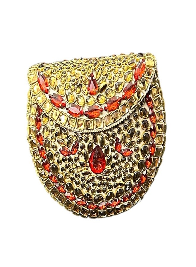 Gold Metal Mini Kundan Clutch for Women Red & Golden Stone Embellished Party Wedding Bag | Bridal, Nikah, Evening & Birthday Gift Purse (A R HANDICRAFT) - Image 1