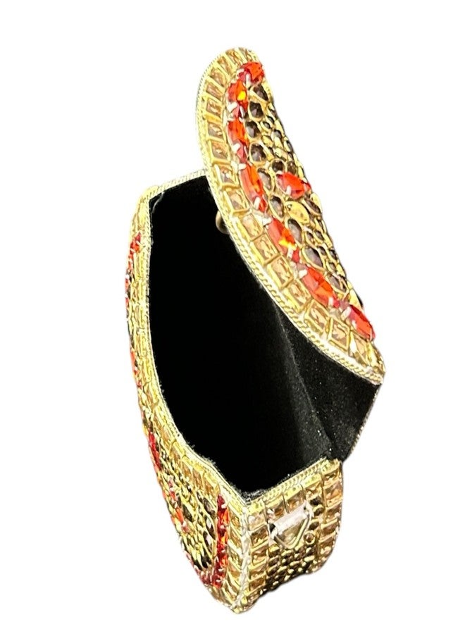 Gold Metal Mini Kundan Clutch for Women Red & Golden Stone Embellished Party Wedding Bag | Bridal, Nikah, Evening & Birthday Gift Purse (A R HANDICRAFT) - Image 4