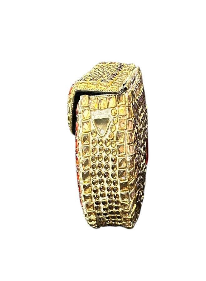 Gold Metal Mini Kundan Clutch for Women Red & Golden Stone Embellished Party Wedding Bag | Bridal, Nikah, Evening & Birthday Gift Purse (A R HANDICRAFT) - Image 3