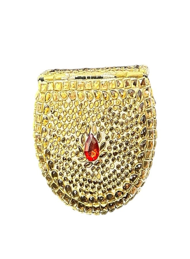 Gold Metal Mini Kundan Clutch for Women Red & Golden Stone Embellished Party Wedding Bag | Bridal, Nikah, Evening & Birthday Gift Purse (A R HANDICRAFT) - Image 2