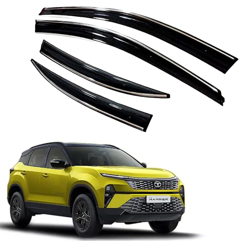 ROYALTECH Premium Chromeline & Silverline Unbreakable Car Rear Window Wind Deflectors & Side Door Visor Rain Guard Compatible with (Tata Harrier (2023 Onwards)) - Image 1