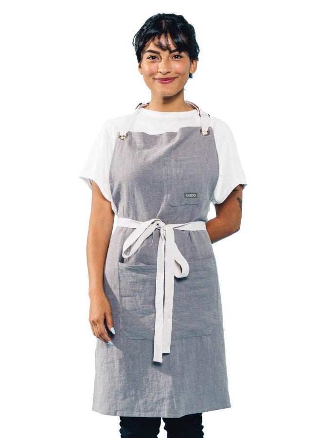 Caldo Linen Kitchen Apron by - Mens and Womens Linen Bib Apron - Adjustable with Pockets - Inspired by Professional Chefs (Grey) - Image 1