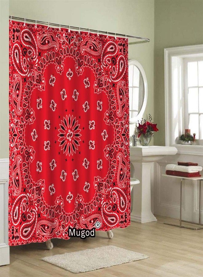 Mugod Western Paisley Shower Curtains Bandana Seamless Pattern with Red and White Ornaments Decorative Bathroom Waterproof Fabric Shower Curtain with 12 Hooks 60 x 72 Inches - Image 2