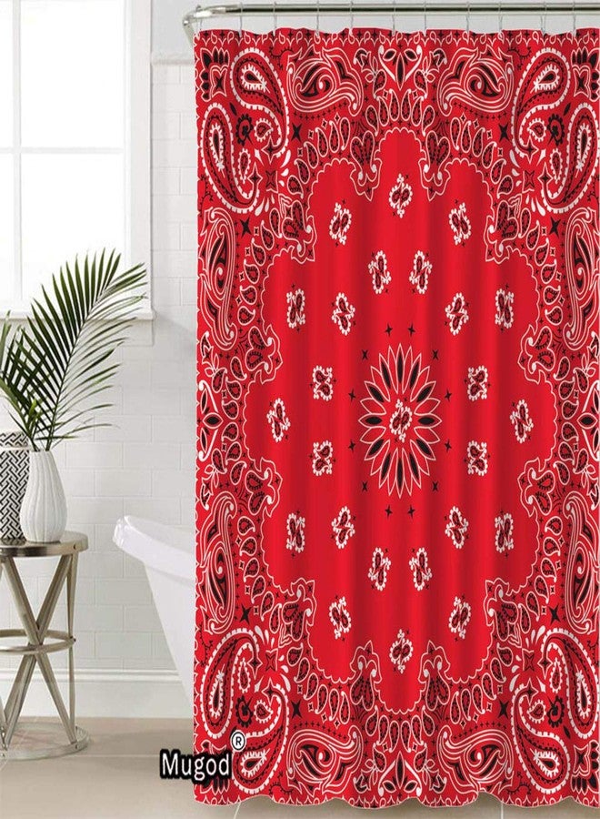 Mugod Western Paisley Shower Curtains Bandana Seamless Pattern with Red and White Ornaments Decorative Bathroom Waterproof Fabric Shower Curtain with 12 Hooks 60 x 72 Inches - Image 3
