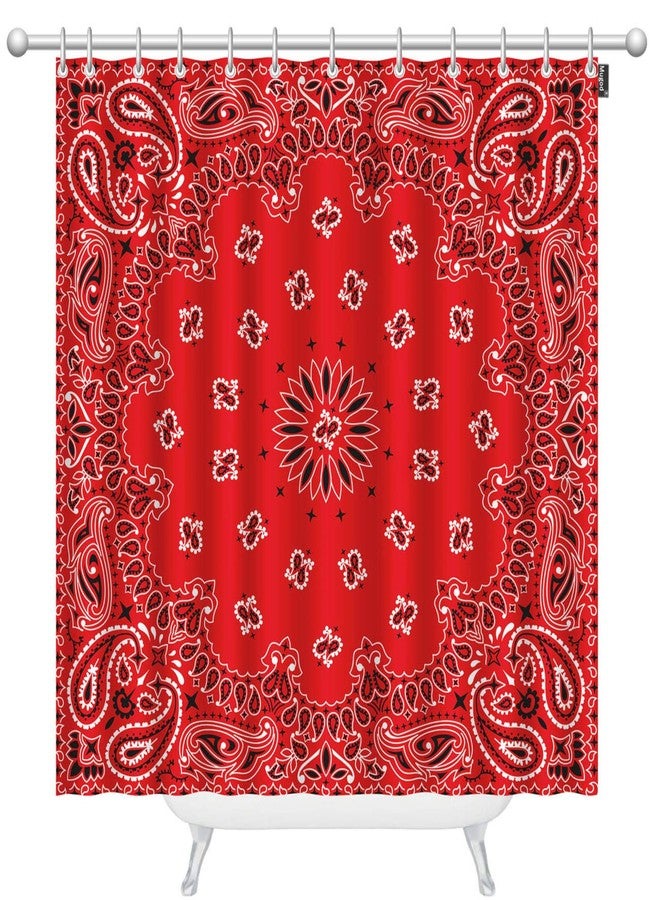 Mugod Western Paisley Shower Curtains Bandana Seamless Pattern with Red and White Ornaments Decorative Bathroom Waterproof Fabric Shower Curtain with 12 Hooks 60 x 72 Inches - Image 1