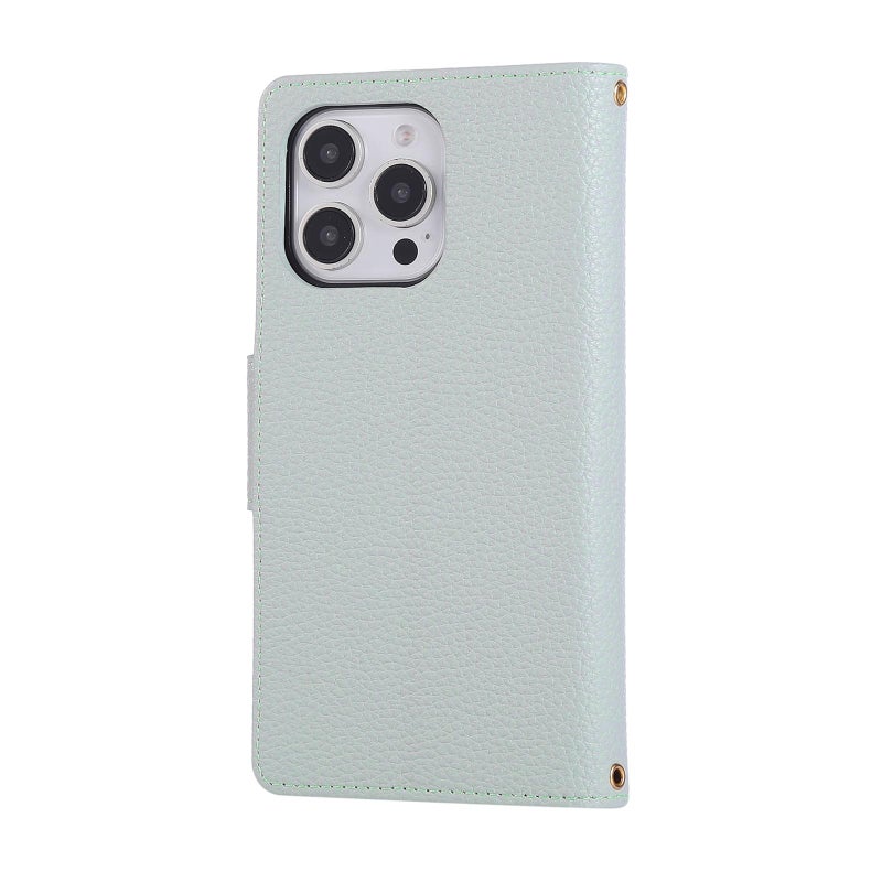 إيروريكس جراب هاتف جلدي بسحاب دائري لهاتف iPhone 15 Pro Max مع حزام كتف (أزرق سماوي) - Image 3