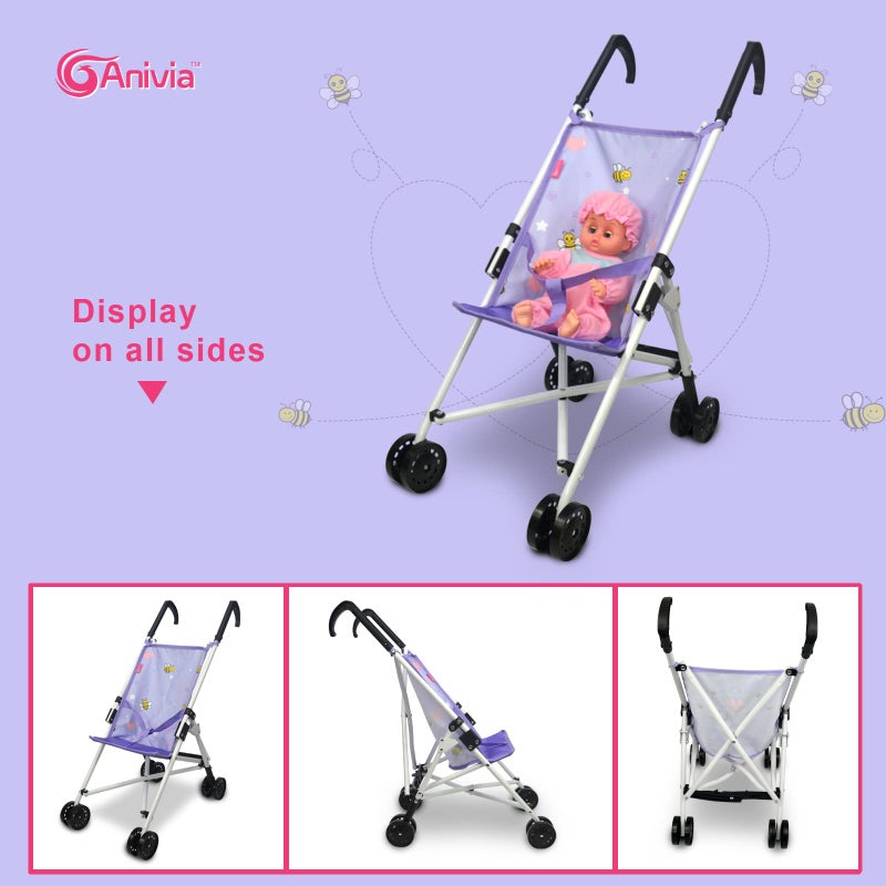 Anivia Baby Doll Stroller Stroller Toy Collection Doll Stroller Baby Doll Accessories for Toddlers 1-3Heart Design Gifts for Toddlers and Girls Toy Stroller - Image 2