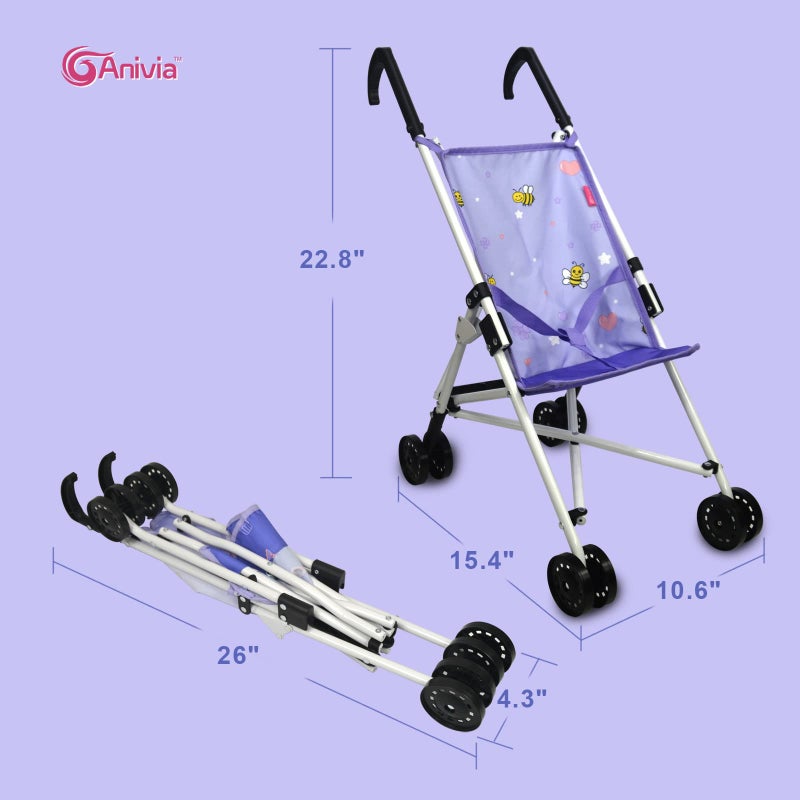 Anivia Baby Doll Stroller Stroller Toy Collection Doll Stroller Baby Doll Accessories for Toddlers 1-3Heart Design Gifts for Toddlers and Girls Toy Stroller - Image 3