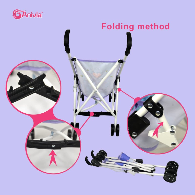 Anivia Baby Doll Stroller Stroller Toy Collection Doll Stroller Baby Doll Accessories for Toddlers 1-3Heart Design Gifts for Toddlers and Girls Toy Stroller - Image 5