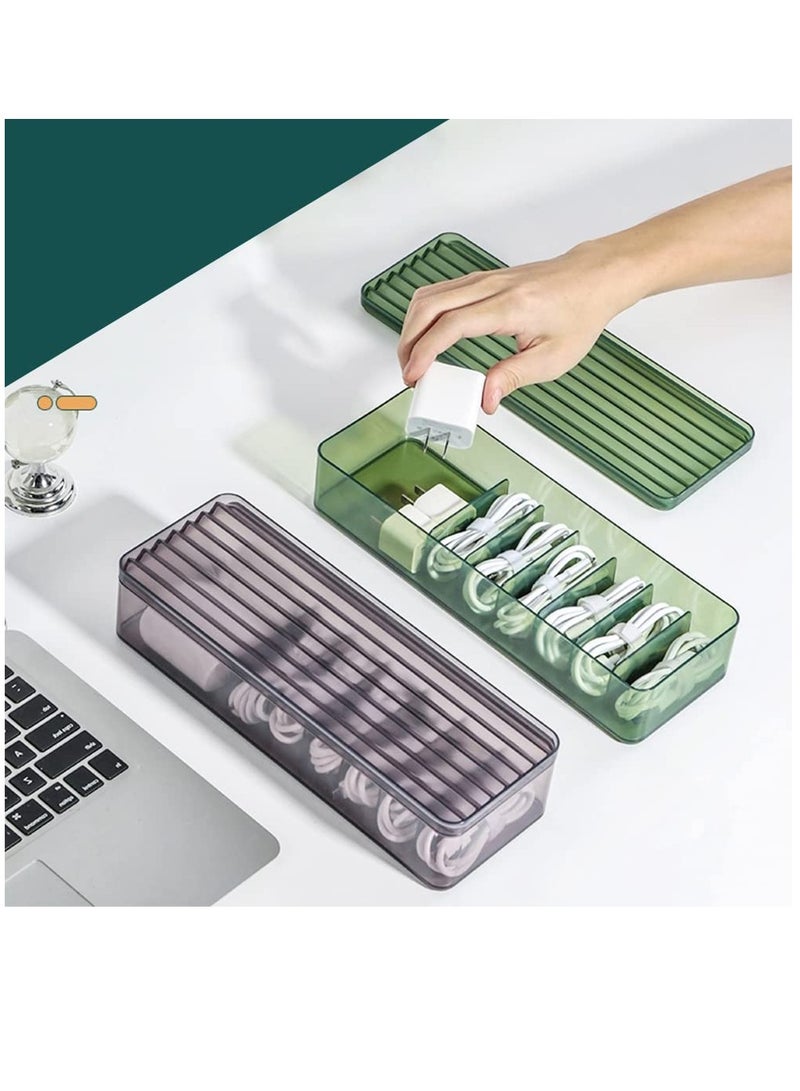 Zikra Double Layer Cable Tidy Box with Lid, 7 Grids Cable Organizer Box, Large Wire Storage Box for Cables, Charger Plug, Power Strips, Transparent Cable Management Box, Free 3M Cable Ties Roll - Image 3