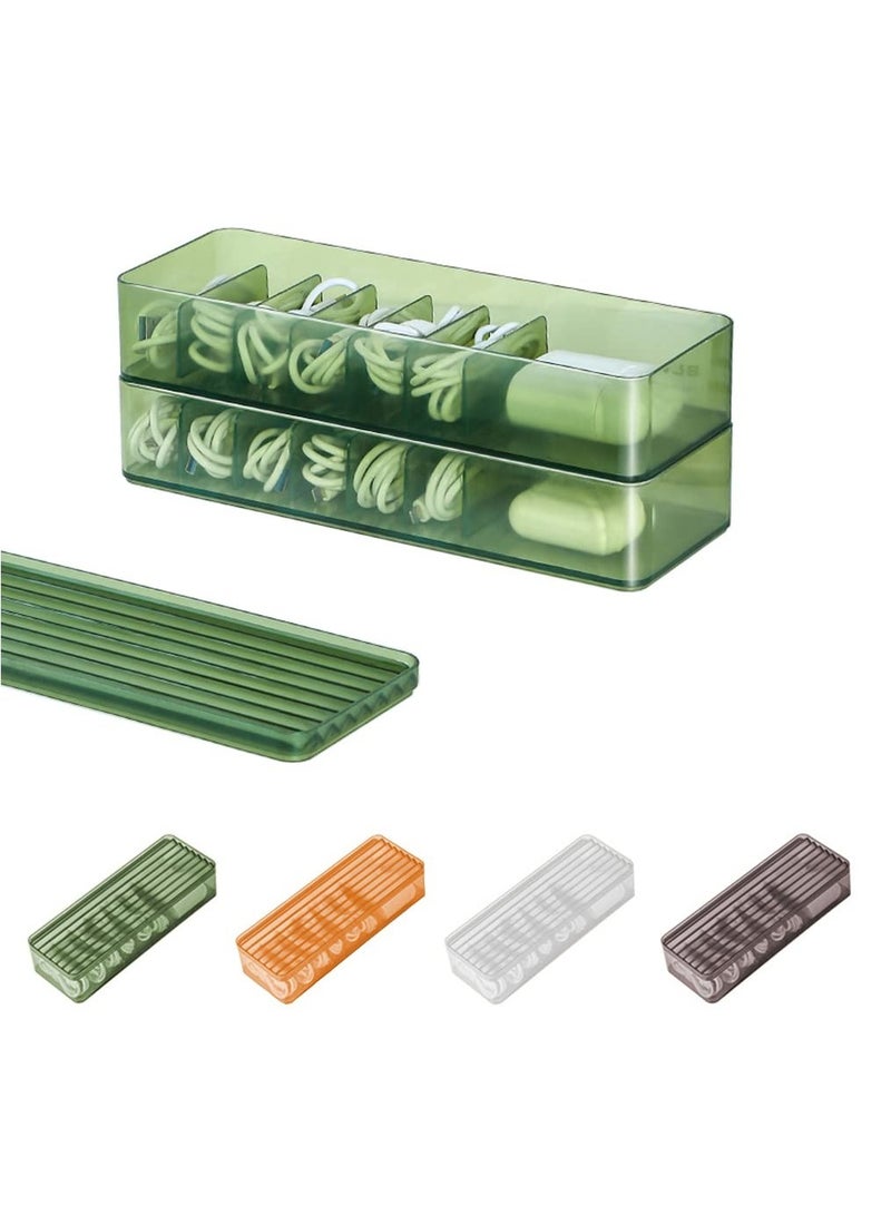 Zikra Double Layer Cable Tidy Box with Lid, 7 Grids Cable Organizer Box, Large Wire Storage Box for Cables, Charger Plug, Power Strips, Transparent Cable Management Box, Free 3M Cable Ties Roll - Image 1