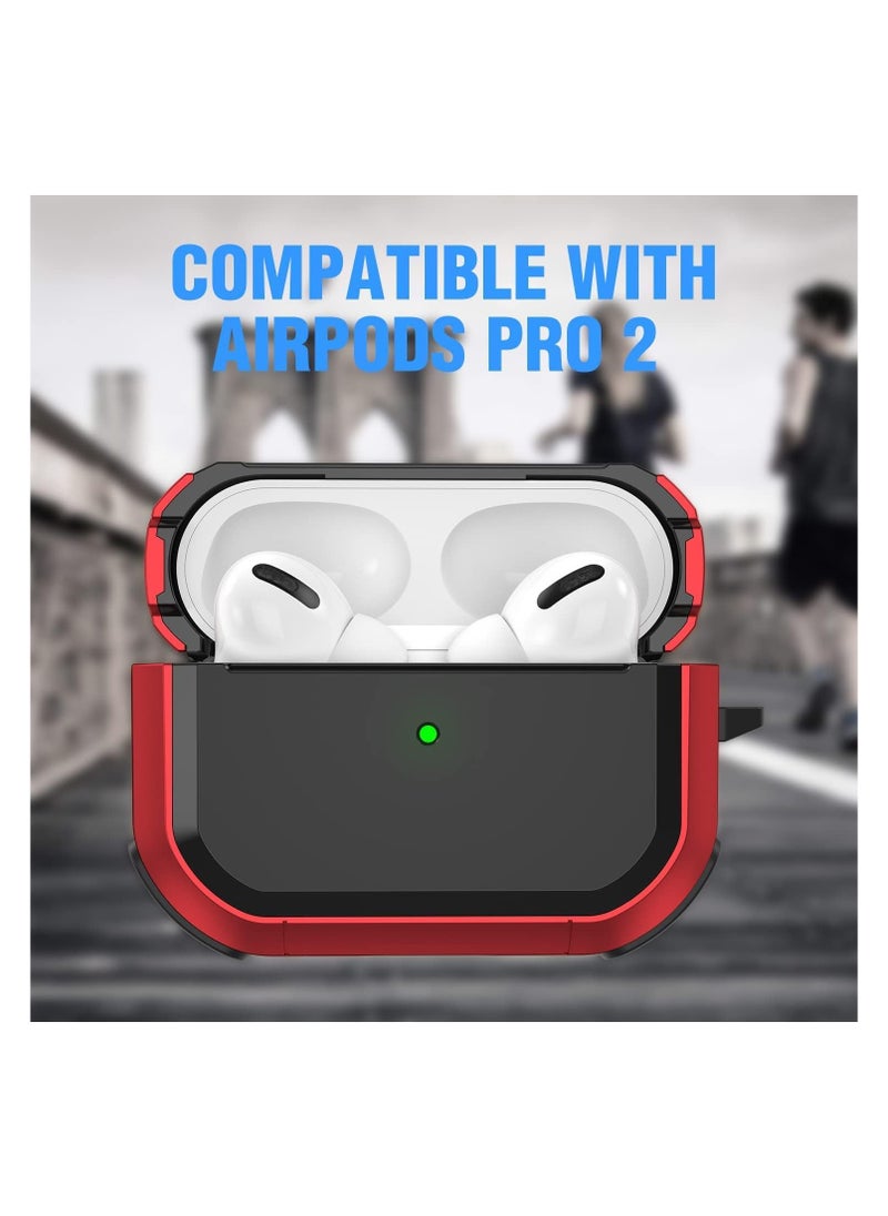 ماركة غير محددة - غطاء حماية Armor for Airpods Pro 2 مع سلسلة مفاتيح، غطاء حماية كامل الجسم من الصدمات بهيكل صلب عسكري لسماعات Airpods Pro الجيل الثاني (أحمر في أسود) - Image 1
