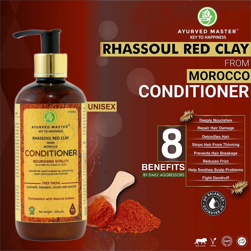 Ayurved Master Moroccan Rhassoul Red Clay Shampoo and Conditioner Combo For Nourishing Hair Vitalty Strengthening Softening and Restore Hair Shine 300ml Each - Image 3