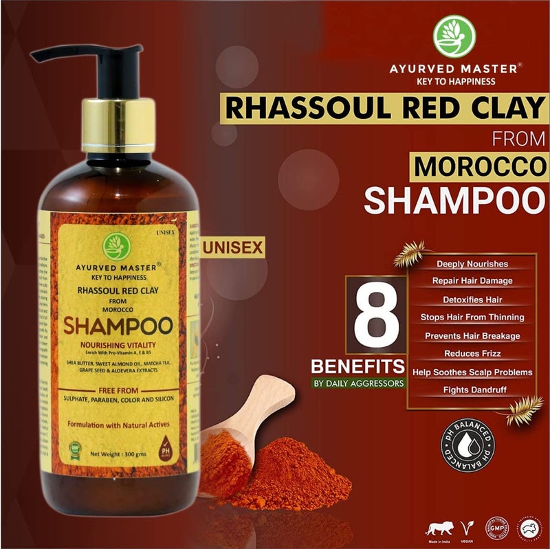 Ayurved Master Moroccan Rhassoul Red Clay Shampoo and Conditioner Combo For Nourishing Hair Vitalty Strengthening Softening and Restore Hair Shine 300ml Each - Image 2