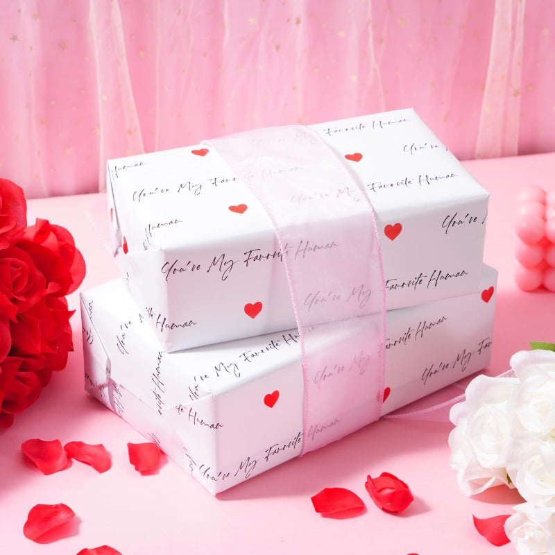 ZINTBIAL Valentineâ€™s Day Wrapping Paper for Wedding, Anniversary, Birthday - You're My Favourite Human Design for for Men Women - 20 x 29 Inches, 6 Folded Sheets, Easy to Store - Image 5