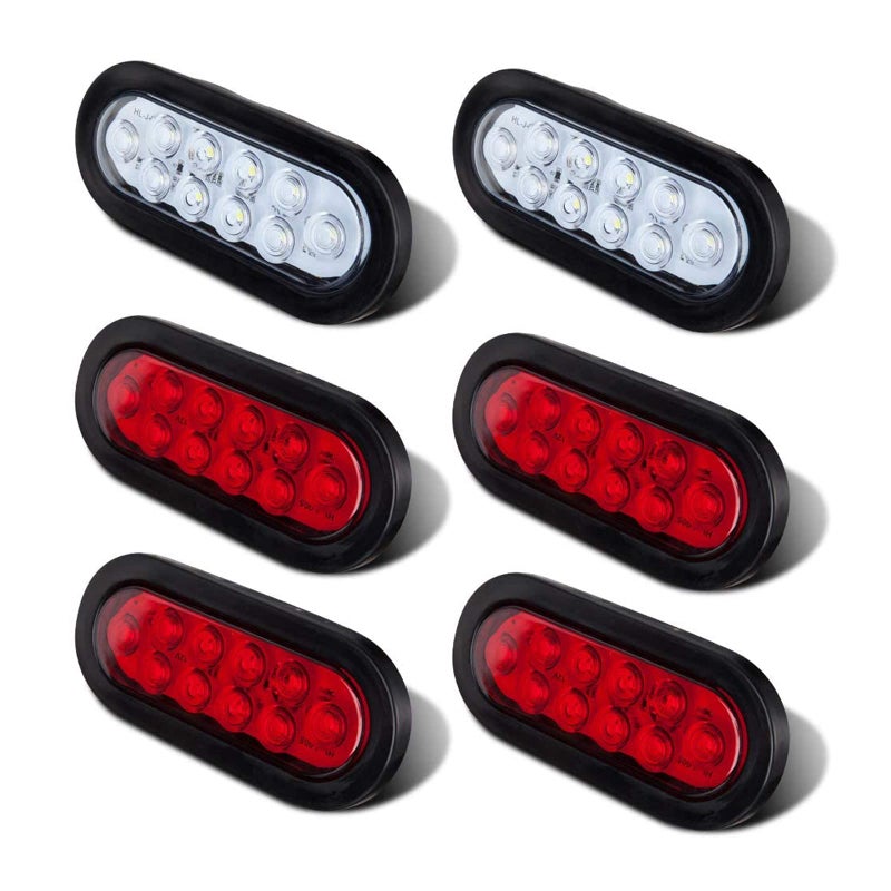 LIMICAR 4 Red 2 White Oval Tail Lights LED, 6" Flatbed Light Kit, LED Tail Lights for Trucks, Trailer Tail Lights for RV Jeep - Image 1