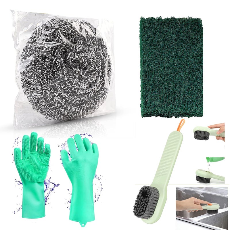 UPDESH 6 PCS Steel Wool 6PCS Scrub 1PCS Hand Gloves1 PCS Soap Dispensing Cleaning Brush - Image 1