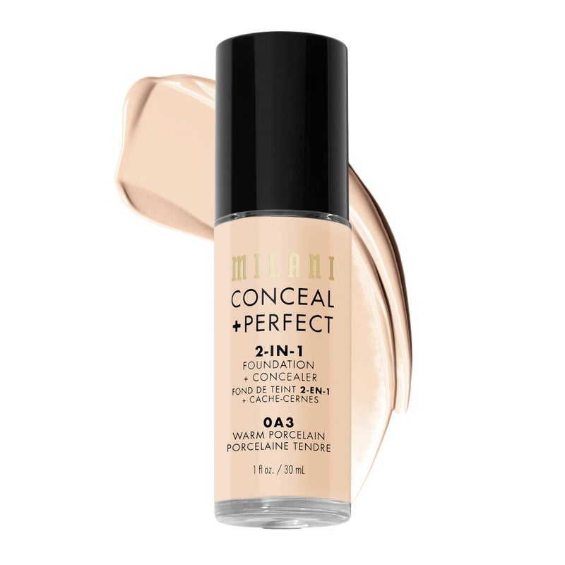Milani Conceal + Perfect 2-in-1 Foundation + Concealer for a Flawless Complexion, Under Eye Corrector, Cover Redness and Imperfections, Waterproof and Sweatproof - Warm Porcelain - Image 1