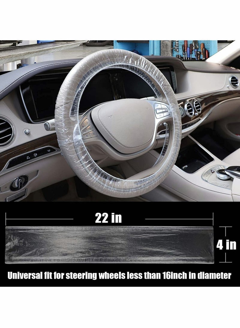 100 Piece Set of Disposable Steering Wheel Covers and Gear Selector Shifter Knob Covers Universal Fit, Clear Plastic with Elastic Bands Handbrake Cover, Keep Auto Interior Clean Sanitary