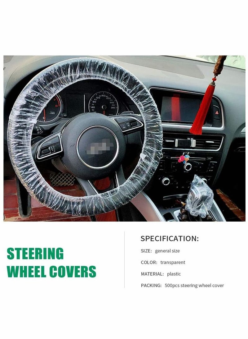 100 Piece Set of Disposable Steering Wheel Covers and Gear Selector Shifter Knob Covers Universal Fit, Clear Plastic with Elastic Bands Handbrake Cover, Keep Auto Interior Clean Sanitary