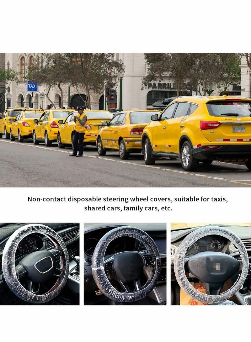 100 Piece Set of Disposable Steering Wheel Covers and Gear Selector Shifter Knob Covers Universal Fit, Clear Plastic with Elastic Bands Handbrake Cover, Keep Auto Interior Clean Sanitary
