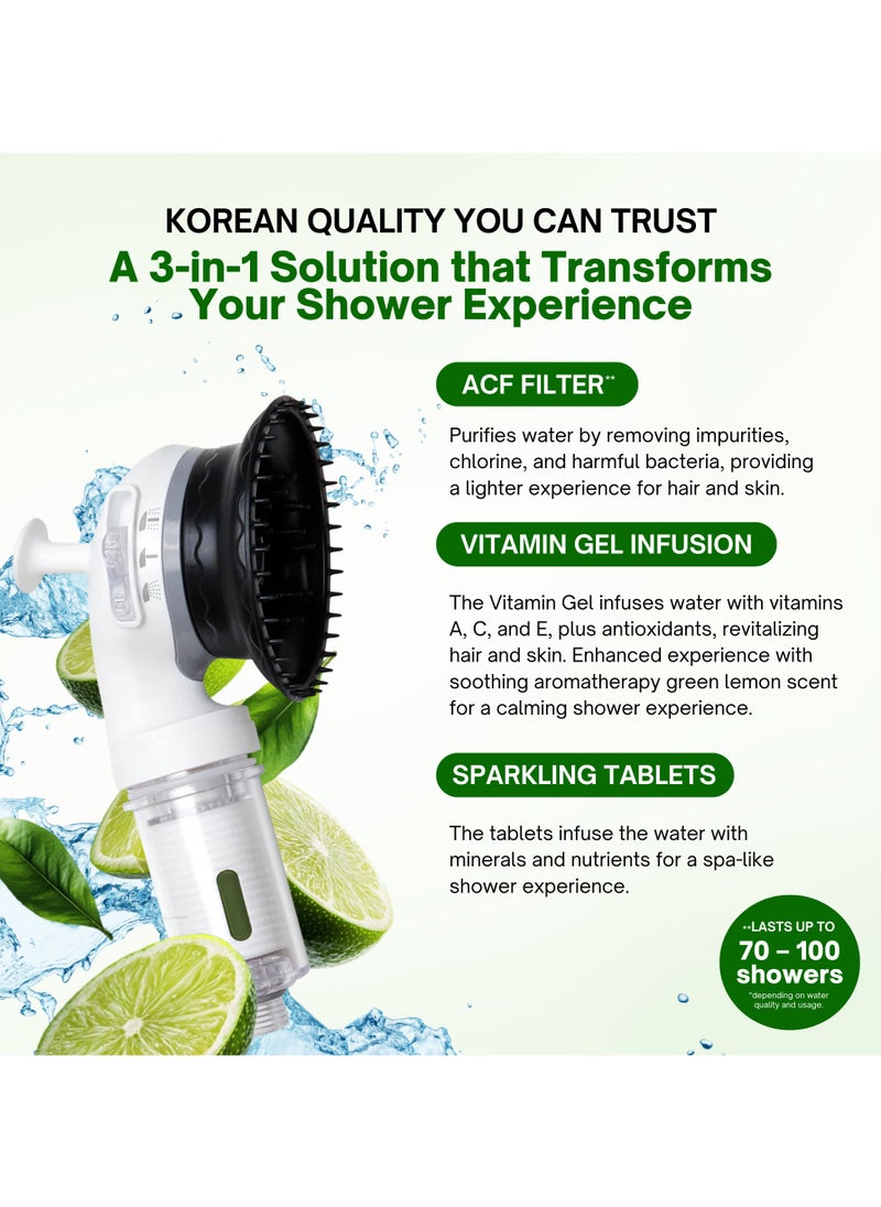 K-HEADSPA Korean Shower Head with Water Filtration System Massage Head, Activated Carbon Filter (ACF) and Vitamin Gel for Scalp Care and Healthier Hair Growth - Green Lemon Scent  - Image 3