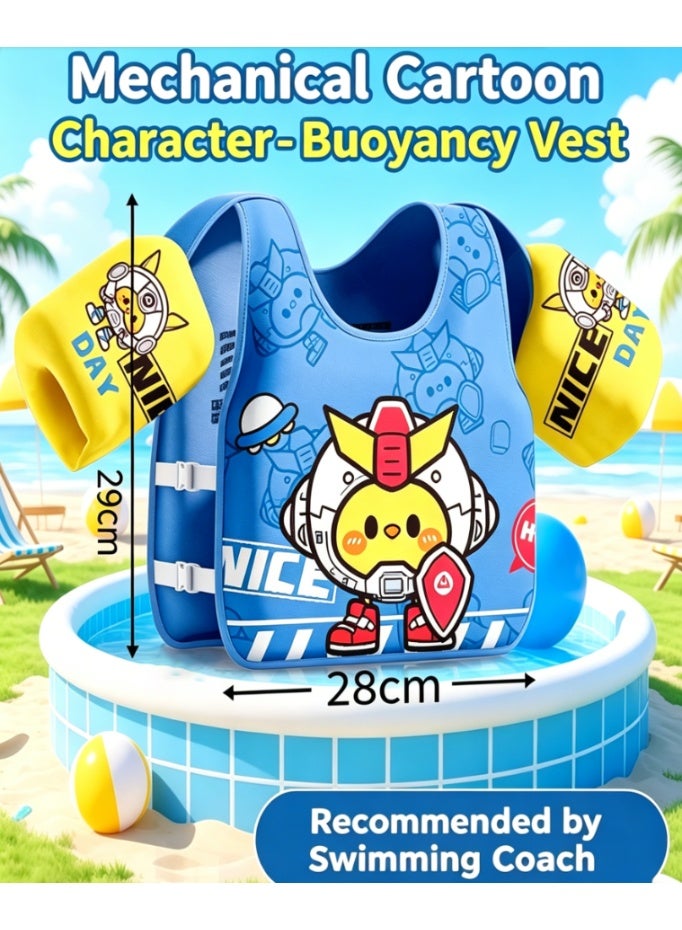 CityRiya-Long Toddler Swim Vest Kids Life Jacket, Lightweight Non-Inflatable Floatation Vest for Kids, Portable Water Floaties with Enhanced Buoyancy, No Air Leak Swim Aid for Outdoor Water Activities, Robot Cartoon Print - Image 3
