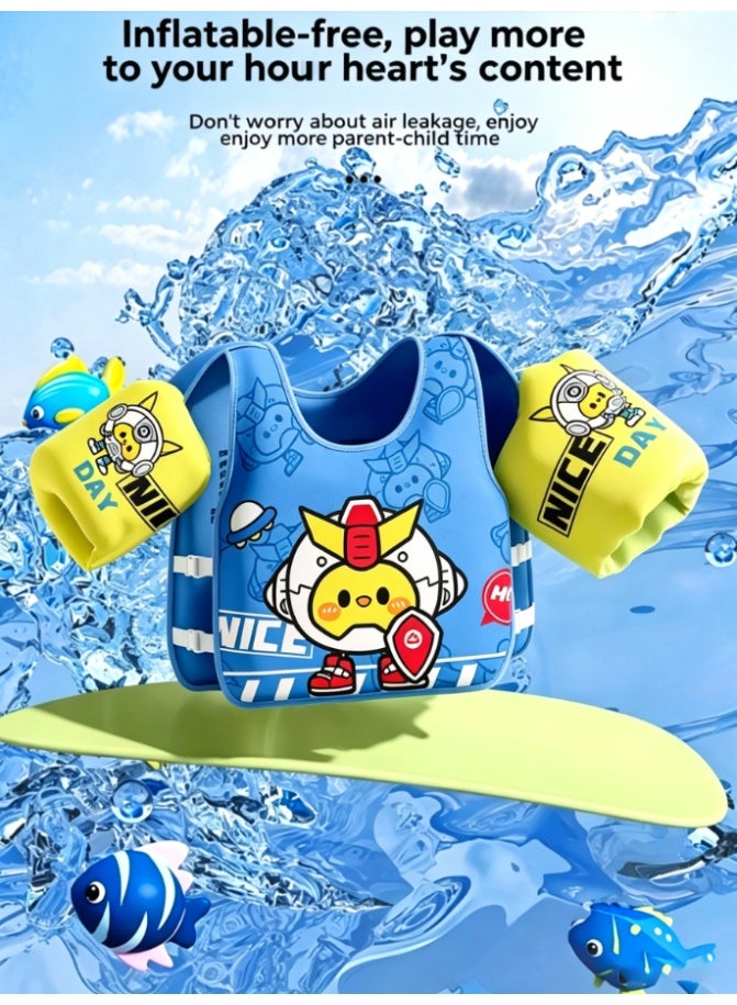 CityRiya-Long Toddler Swim Vest Kids Life Jacket, Lightweight Non-Inflatable Floatation Vest for Kids, Portable Water Floaties with Enhanced Buoyancy, No Air Leak Swim Aid for Outdoor Water Activities, Robot Cartoon Print - Image 2