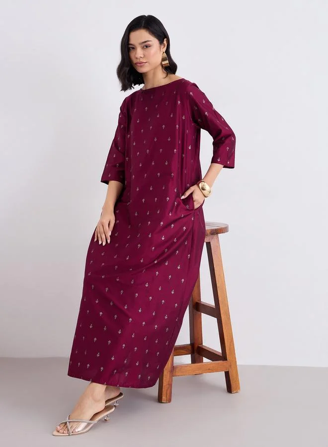 Amirah Amirah Textured Foil Print Flared Jalabiya