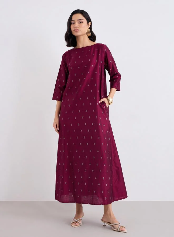 Amirah Amirah Textured Foil Print Flared Jalabiya