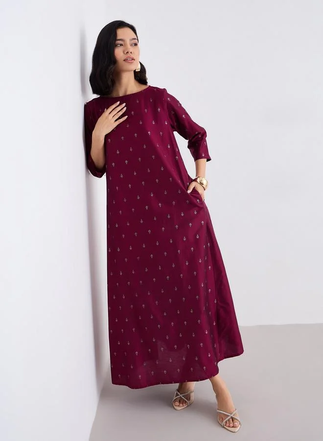 Amirah Amirah Textured Foil Print Flared Jalabiya