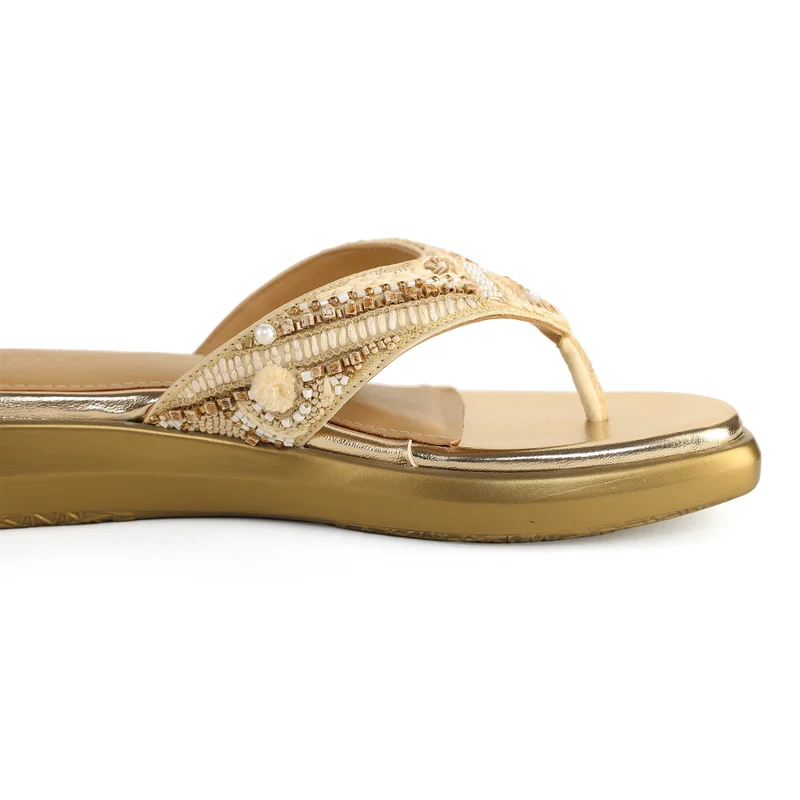 Anaar Anaar The Chicas Gold Satin Embellished Open Sandals – Elegant Occasion Wear
