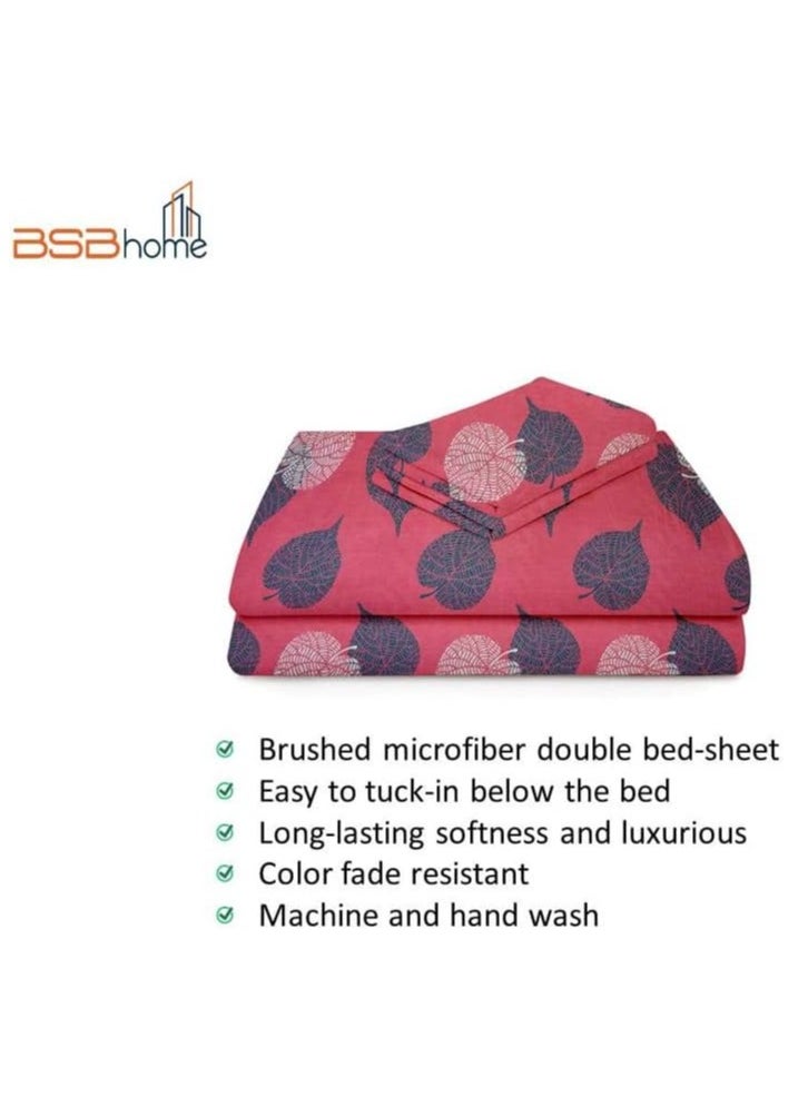 BSB HOME - Premium Glace Cotton 180 TC KING Fitted Bedsheet Set –  with 2 Pillow Covers 183x198 +25  Cms – Pink - Image 1