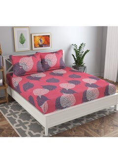 BSB HOME Premium Glace Cotton 180 TC KING Fitted Bedsheet Set –  with 2 Pillow Covers 183x198 +25  Cms – Pink  - Image 2