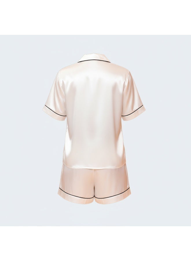 LADY Women's Satin Pajama White Set – Button-Up Shirt & Comfortable Shorts Sleepwear - Image 4