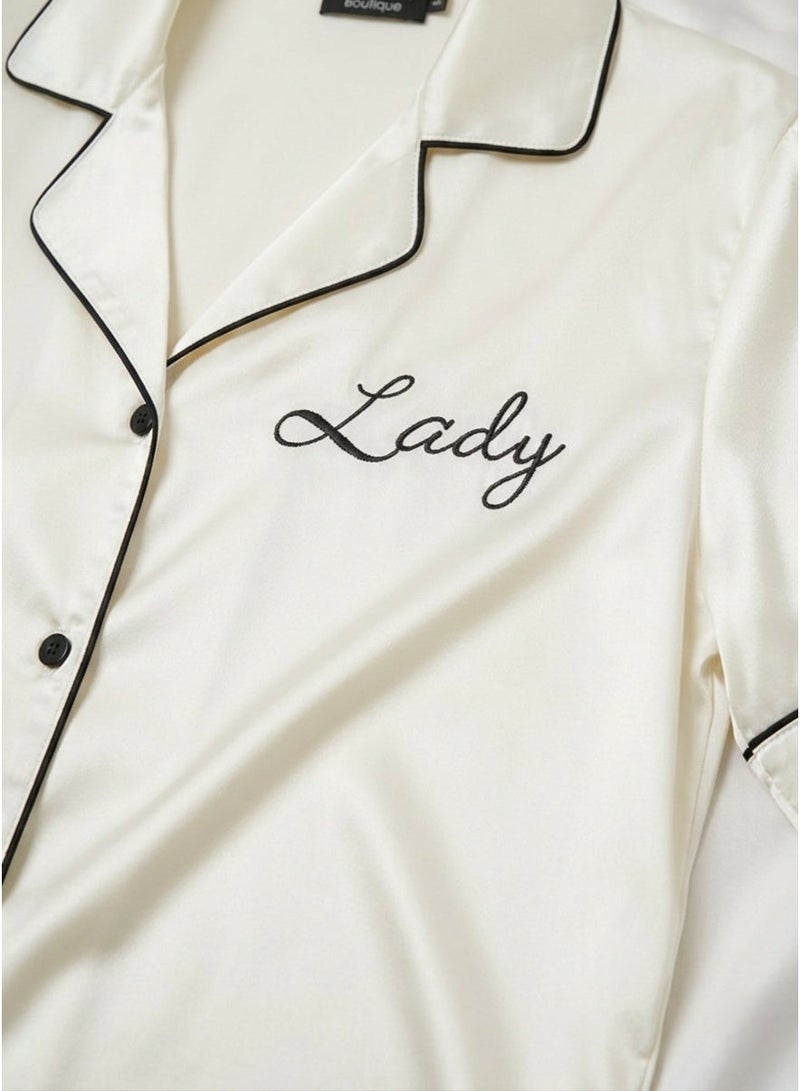 LADY Women's Satin Pajama White Set – Button-Up Shirt & Comfortable Shorts Sleepwear - Image 2