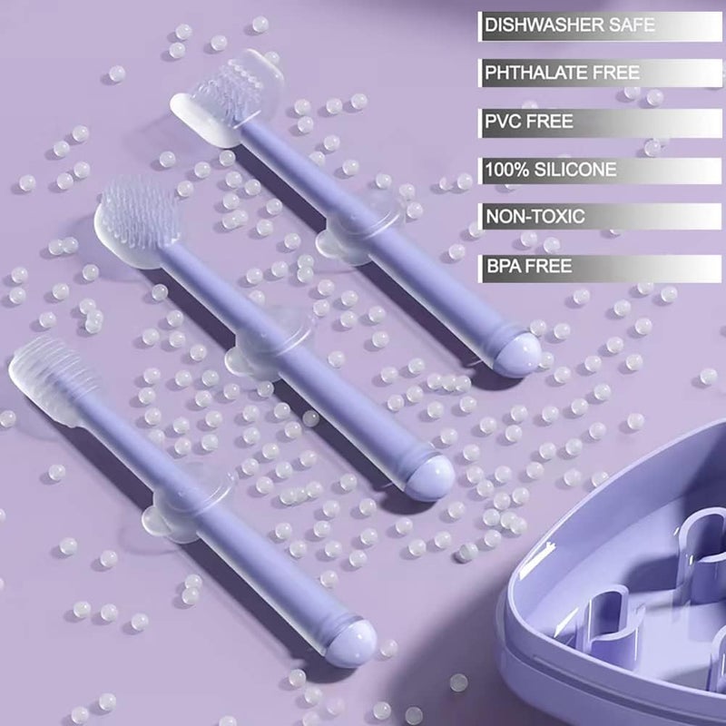 FALONG 3 in 1 Baby Toothbrush Kit Premium Silicone Training Brush Set with Travel Case for Oral Hygiene - Image 2