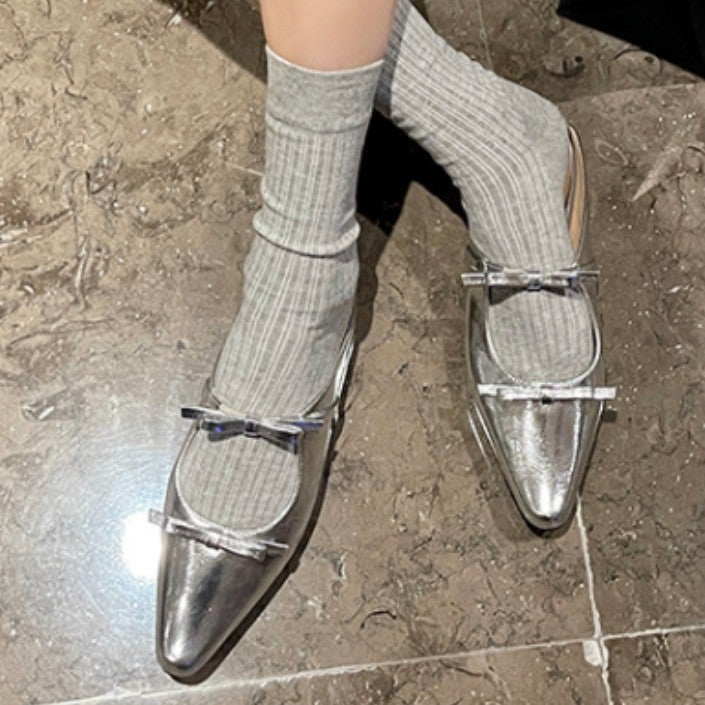 Women'S Fashion Casual Shoes 2025 Spring Flats Mule Shoes Half Slippers Silver Outer Wear Baotou Sandals Women'S Shoes - Image 3