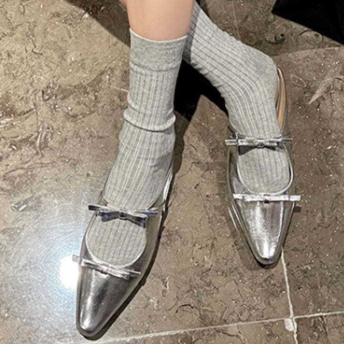 Women'S Fashion Casual Shoes 2025 Spring Flats Mule Shoes Half Slippers Silver Outer Wear Baotou Sandals Women'S Shoes - Image 2