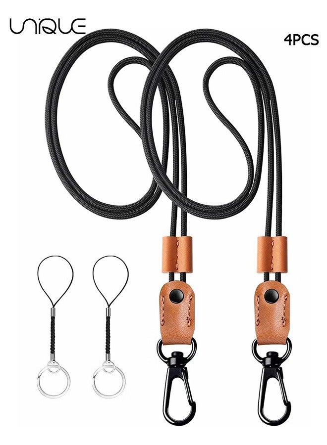 Unique Lanyard for Key, 2 Pack of Brown Leather Lanyard Neck Strap with Strong Metal Clip for ID Card Badge Holder, Keys, Cell Phone, Mini Notebook Unisex (Black 2 Lanyards) - Image 1
