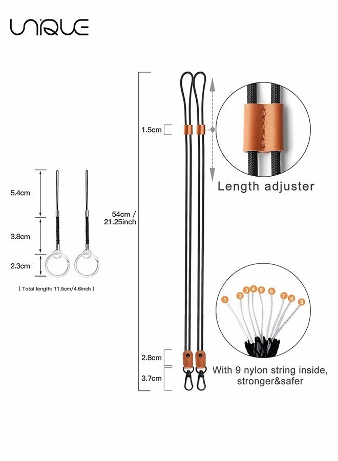 Unique Lanyard for Key, 2 Pack of Brown Leather Lanyard Neck Strap with Strong Metal Clip for ID Card Badge Holder, Keys, Cell Phone, Mini Notebook Unisex (Black 2 Lanyards) - Image 2