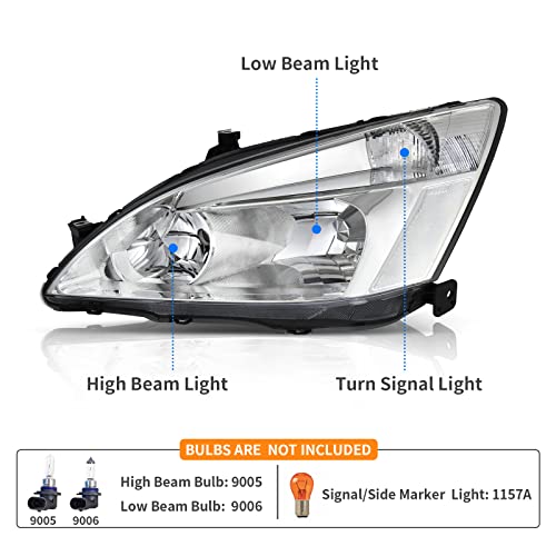 DWVO Headlight Assembly Compatible with 03 04 05 06 07 2003-2007 Accord Replacement Headlamps Chrome Housing Clear Reflector Clear Lens Headlights - Image 2