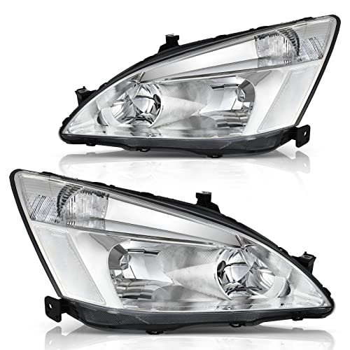 DWVO Headlight Assembly Compatible with 03 04 05 06 07 2003-2007 Accord Replacement Headlamps Chrome Housing Clear Reflector Clear Lens Headlights - Image 1
