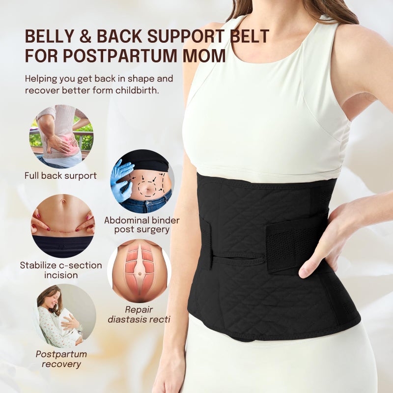 Allaugh Postpartum Belly Band for Women: Abdominal Binder Post Surgery, C Section Waist Trainer, Adjustable Support for After Birth Back Pain & Weak Core, Breathable Belly Wrap, Easy Put On Take Off - Image 2