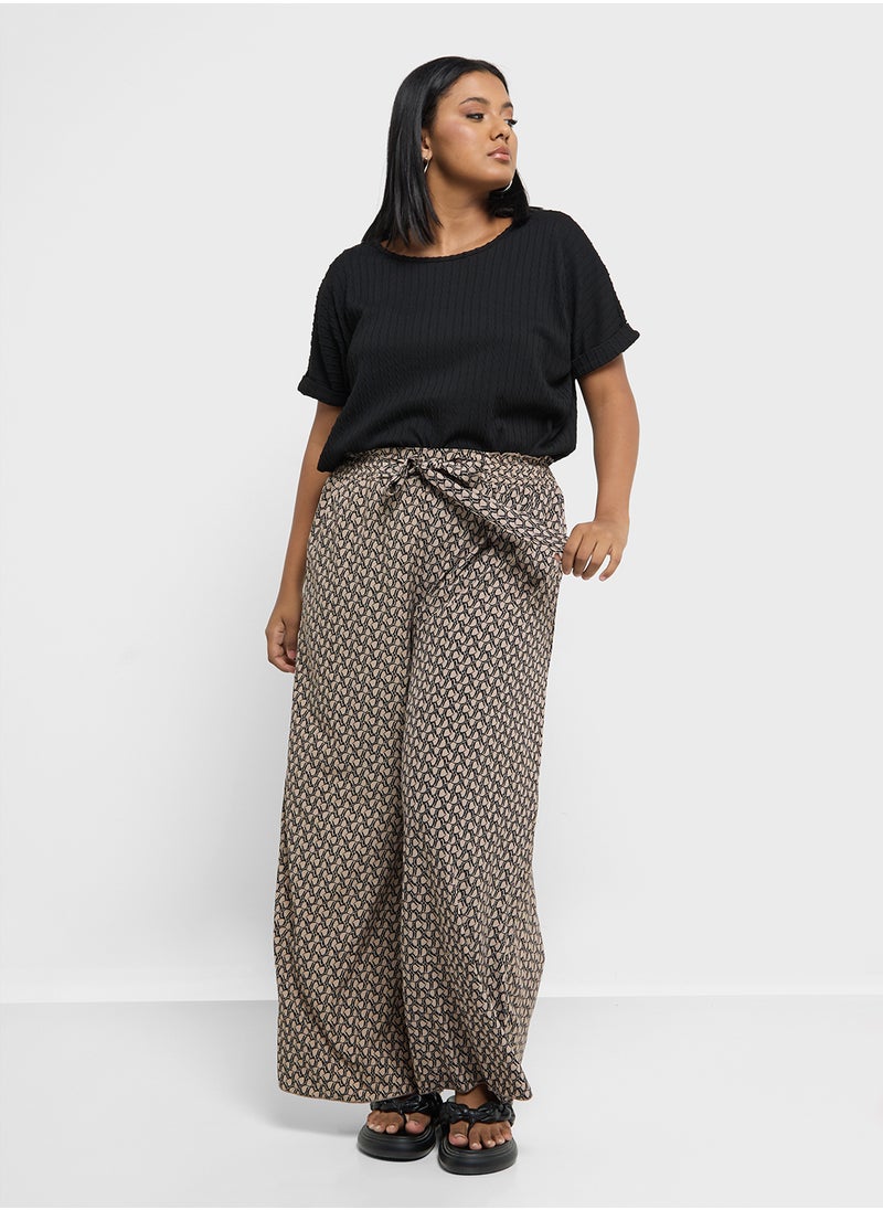 Ginger Plus - Belted Elasticised Waist Printed Pants - Image 1