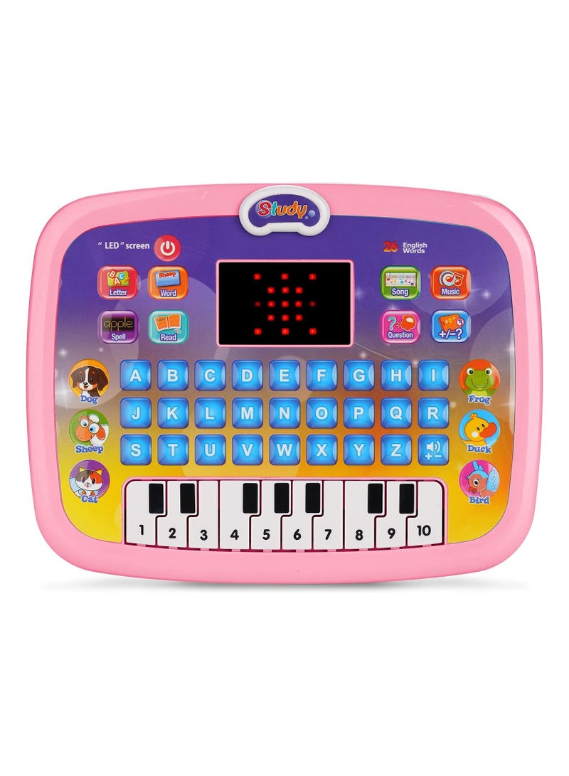 Baby Tablet Toy for 1-3 Years Old Boys Girls, Educational Learning Toys with Light and Music, Interactive Toy for Numbers, Alphabet, Animals and Maths, Gift for Kids (Pink) - Image 1