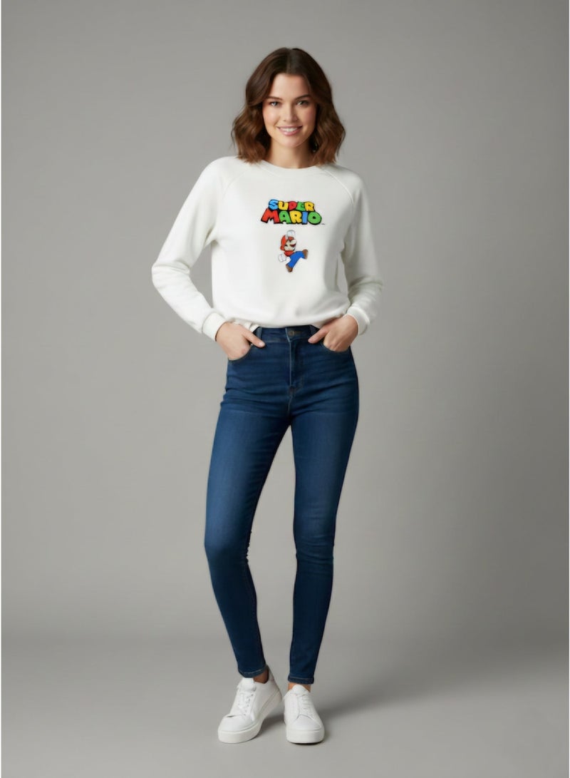 Don't Call Me Jennyfer Nintendo Super Mario Bros. Graphic Sweatshirt – Off-White Cropped Pullover - Image 1