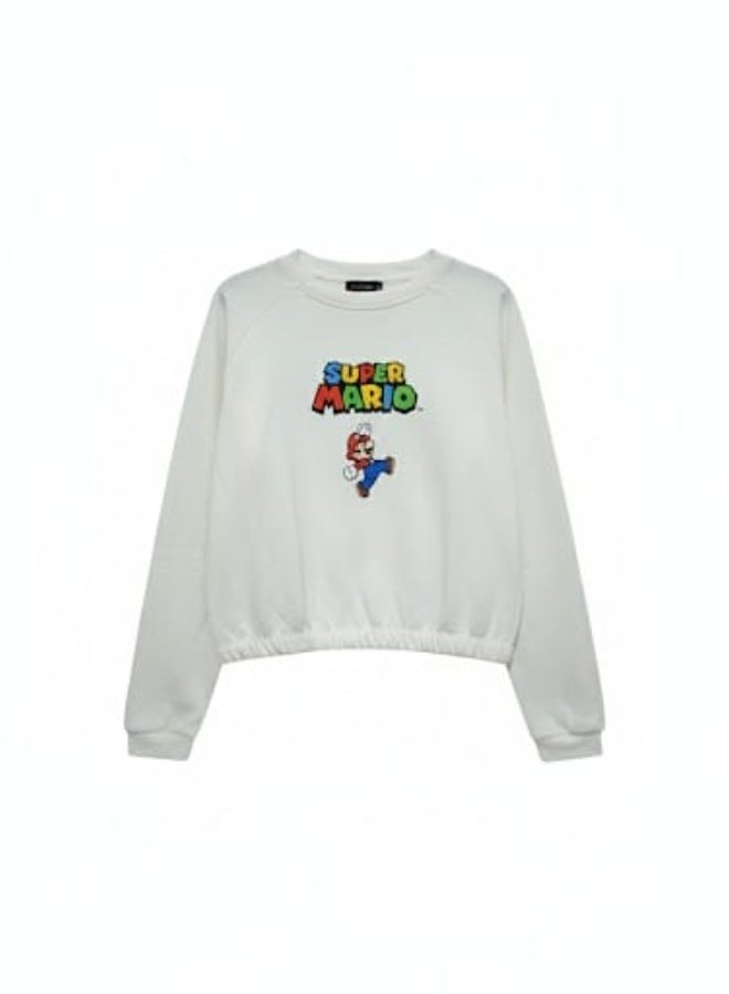 Don't Call Me Jennyfer Nintendo Super Mario Bros. Graphic Sweatshirt – Off-White Cropped Pullover - Image 3