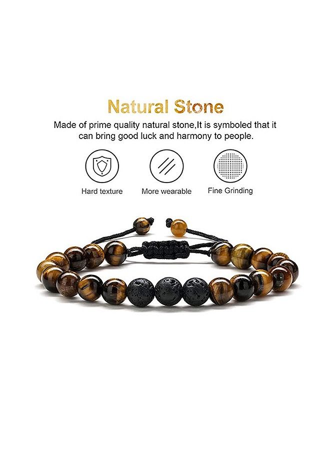 Stretch Adjustable Tiger Eye Lava Rock Stone Bracelet, Stress Relief Natrual Stone Beaded Bracelet, Gemstone Jewelry Accessory Gifts